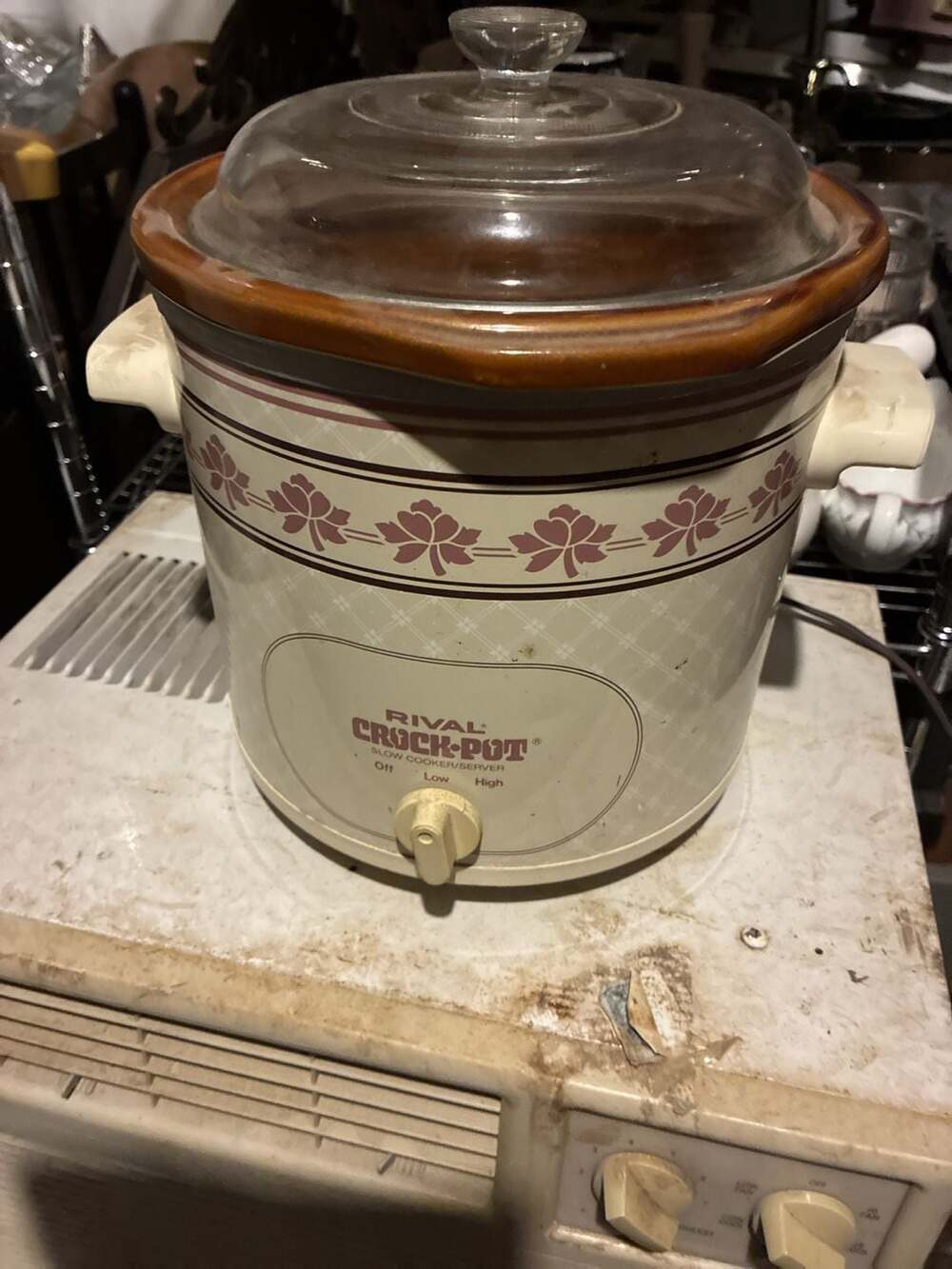 Vintage Rival Crock-Pot Slow Cooker/Server Model 3150/2 with Leaf Pattern and Gl
